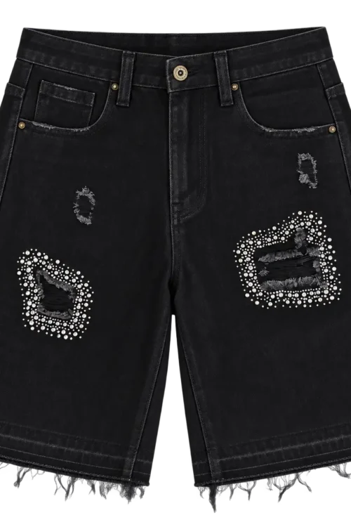 Black Gem Distressed Denim Jorts