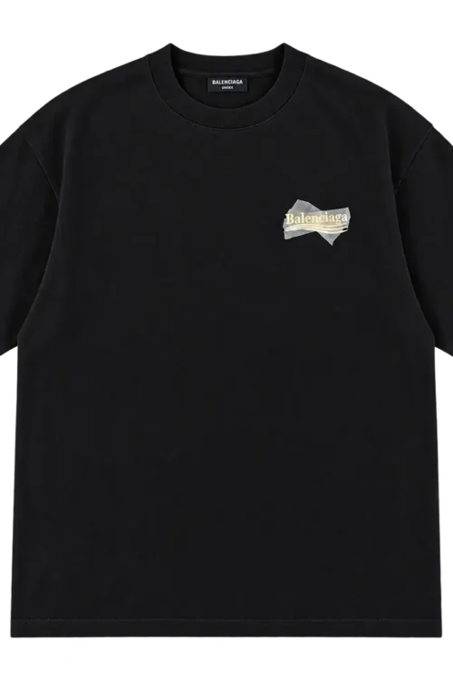 Balenciaga Tape Wave Logo T-Shirt – Black