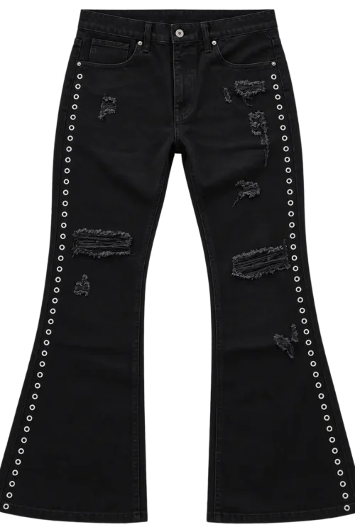 Gallery Dept Black Distressed Grommet Flare Jeans