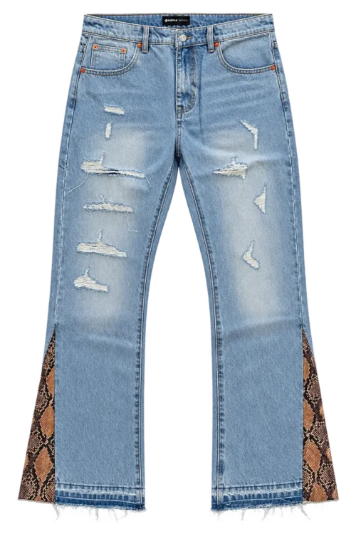 Purple Brand Distressed Light Wash Snake-Panel Jeans