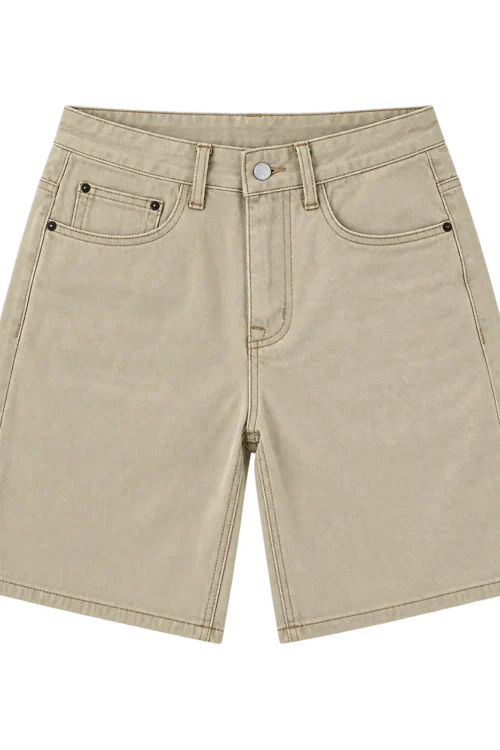 Yihao Beige Washed Denim Shorts