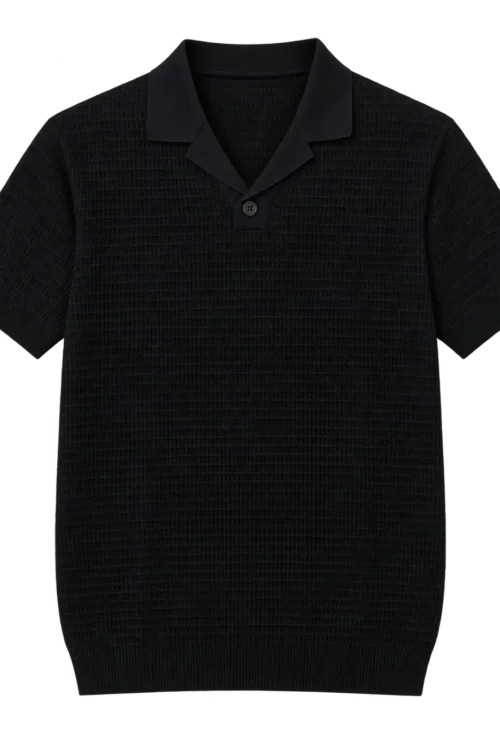 D.T Textured Waffle Knit Polo Shirt